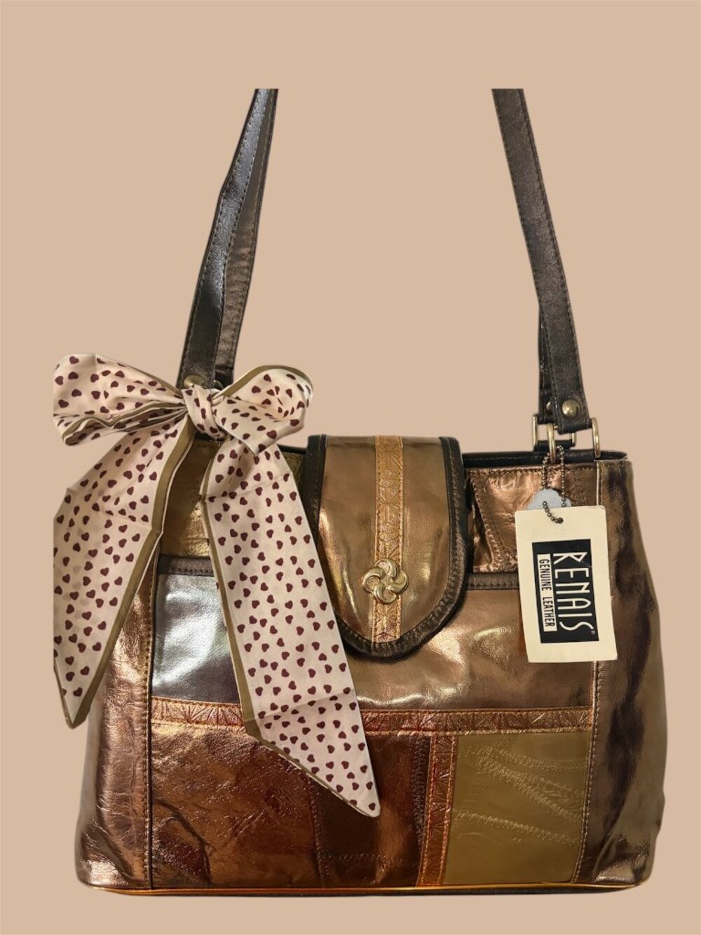 RENAIS - VINTAGE - GENUINE LEATHER - PATCHWORK METALLIC BAG - NWT